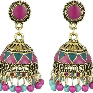 Vintage Indian Earrings for Women Boho Gold Plated Multicolor Bell Faux Pearl
